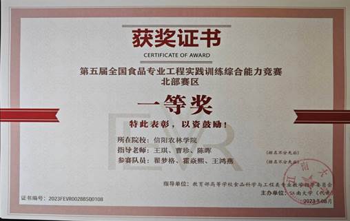 王琪《第五届全国食品专业工程北部赛区》